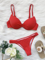 Sexy Red Push Up Swimsuits Women Bikinis Sets 2026 Mujer Swimwear Ruched High Cut Bathing Suit Biquinis Underwire Bikini Bathers