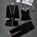 New Velour Pajama Suit Women 3PCS Robe Nightgown Set Sleepwear Lady Winter Velvet Warm Lace Folwer Kimono Bathrobe Gown 2025