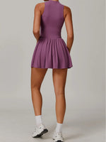 Women Front Zipper Tennis Dress Fake Two-piece Pieces Stand Up Collar Slim Fit Soft Sports Sets Fitness Pocket Skorts Yoga Suits