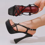 2027 New Arrival Weave Narrow Band Back Buckle Strap Women Platform Sandals Strange High HeelsParty Dress Shoes Size 42