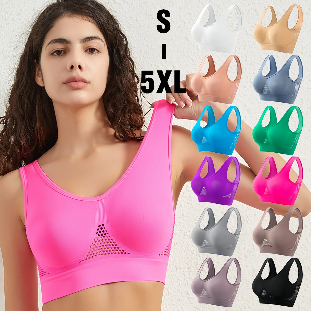 Women Mesh Panel Seamless Tank Bra Sports Wireless U Back V-Neck Vest Style Bralette Sexy Lingerie Multi Colors Intimates S-5XL