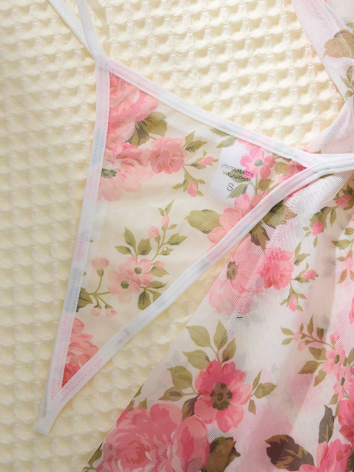 Ladies Pink Cute Floral Semi-Transparent Sleepwear with Lace Design Elegant Comfortable Girlhood Style Nightgown