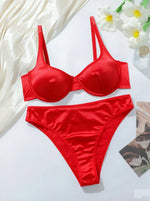 Red Sexy Satin Push Up Bra and High Waisted Panties Set - Glossy Underwear Set Lingerie set MR2938