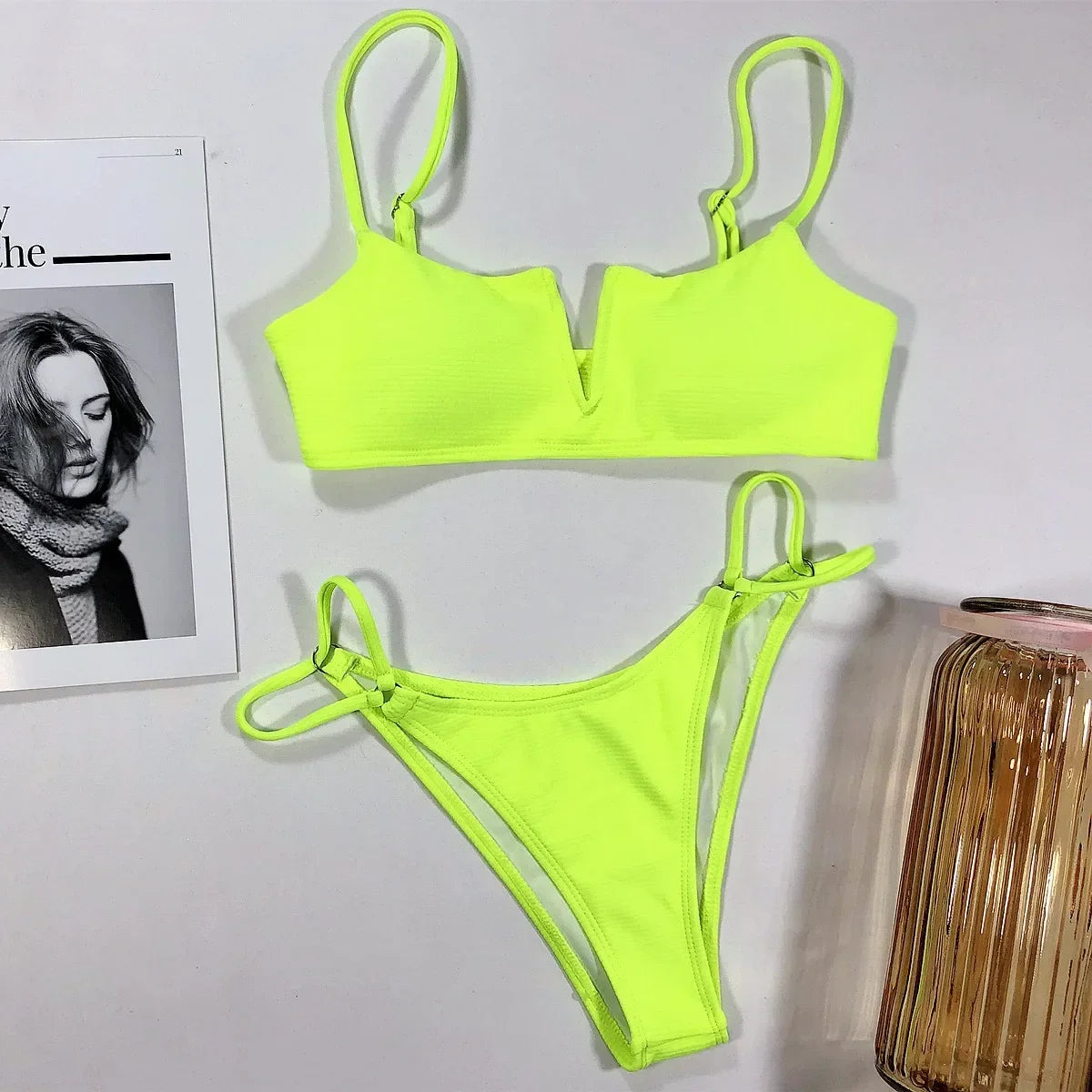 4 Colors Sexy Bikini Women Swimwear Swimsuit Small V-neck Solid Beach Bikinis Set Bathing Suit Female Stroje Kapielowe Damskie