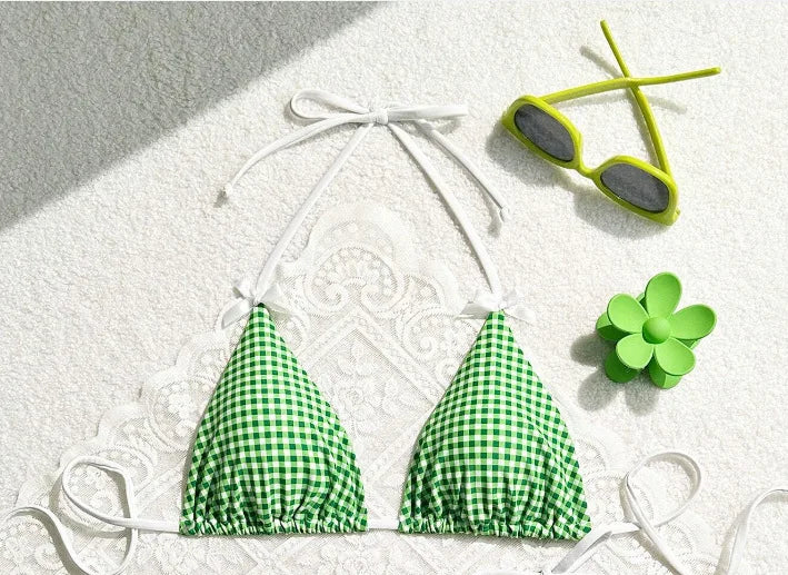 Sexy Micro Bikini 2024 Gingham Print Swimsuit Female Swimwear Women Strings Thong Bikinis Set Bather Beachwear Bathing Suit Pool