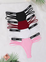 4pcs/pack Low Waist Ribbed Lady thongs Underwear Breathable Comfortable Women's G-string Letter Decor Elegant New Style Lingerie