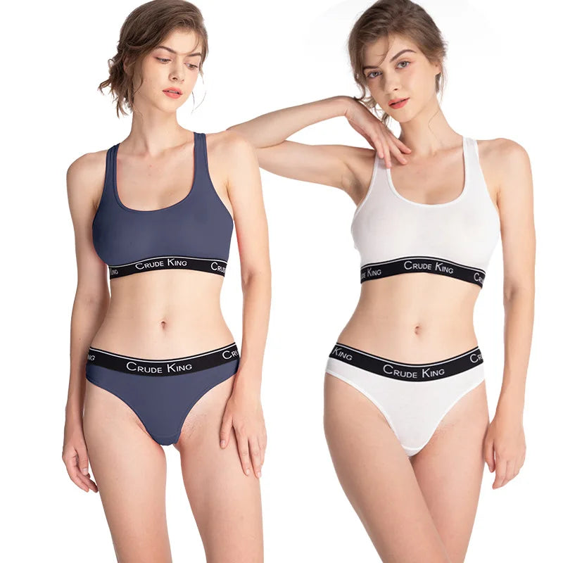 Fashion Bottoming Tops Letter Print Women‘sBra ThongUnderwear Set Sexy Beauty Back Vest Top Seamless Sleep Lingerie Suit