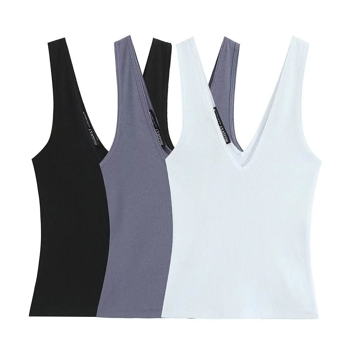 Women's Fashionable Casual V-neck Ribbed Top Multicolor Ribbed Deep V Neck Sleeveless Top Slim Fit Casual Top For Women ZEPW