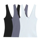 Women's Fashionable Casual V-neck Ribbed Top Multicolor Ribbed Deep V Neck Sleeveless Top Slim Fit Casual Top For Women ZEPW