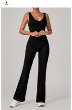 Women's Seamless Yoga Jumpsuits Sports Fitness Sleeveless Hip-lifting Flared One-piece Workout Gym Training Slim Fit Bodysuits