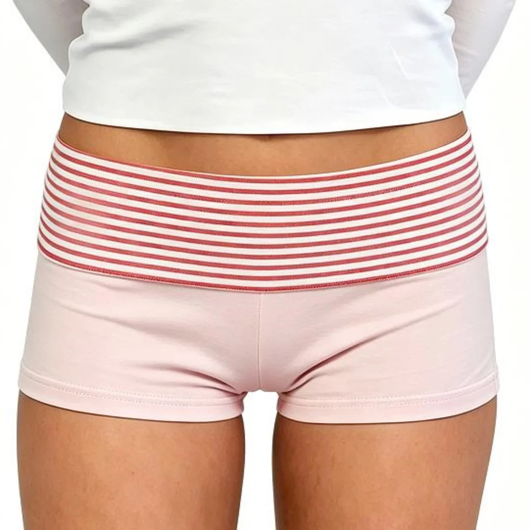 2026 Summer Women Striped Over Fold Shorts Elastic Waist Skinny Short PantsDaily Casual Lounge Jogging Shorts