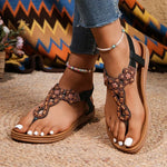 Bohemian Style Flowers Decor Flats Sandals Women Summer 2025 Clip Toe Non Slip Beach Sandalias Mujer Plus Size Slip On Sandles