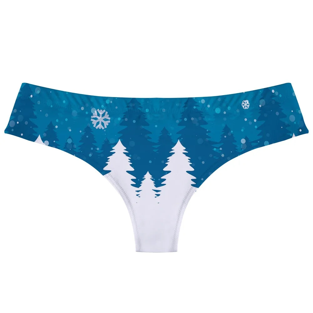 Women's Christmas Themed Printing G-string Sexy Low-Rise T-back Xmas Snowflakes Elk Pinted thong Seamless Female T-Pants