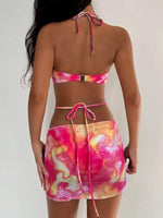 with Mesh Skirt 3D Flowers Halter Bandeau Bikini Female Swimsuit Women Swimwear Three-pieces Bikini Set Bathing Suit Beachwear