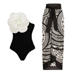 2024 Sexy Sling Ruffle Solid Two Pieces Bikini Women High Waist 3D Flower Swimsuit Skirt Summer Backless Beachwear Bathing Suit