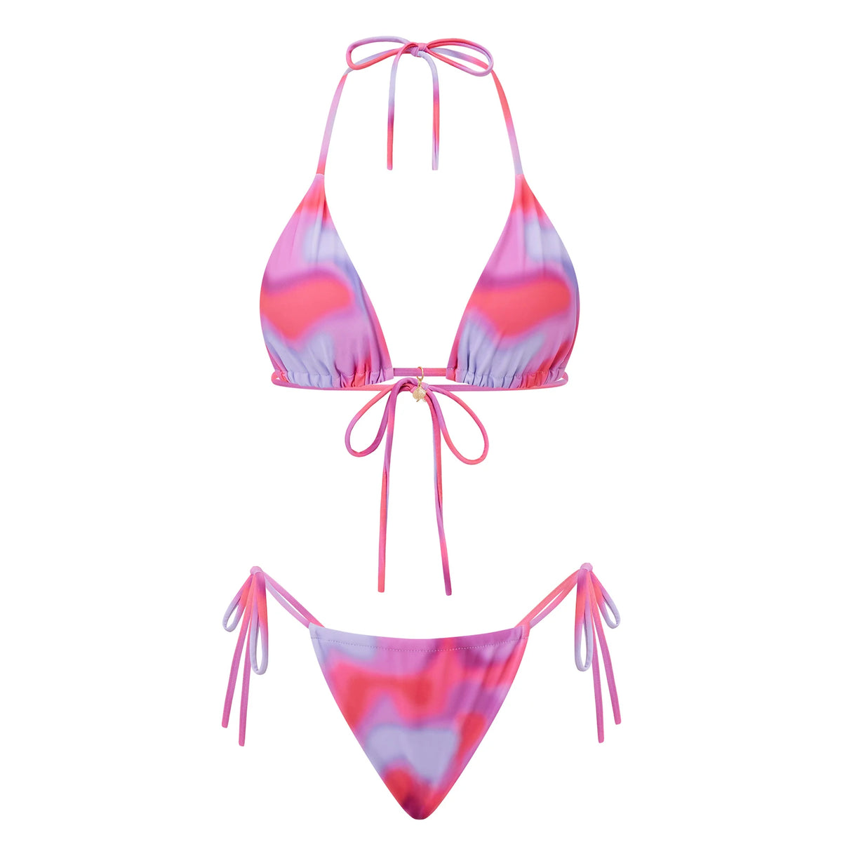 Combhasaki Women's Y2K Goth 2Pieces Tie-up Bathing Suits Sleeveless Halter Neck Backless Floral Bra + Low Waist Thong Swimsuits