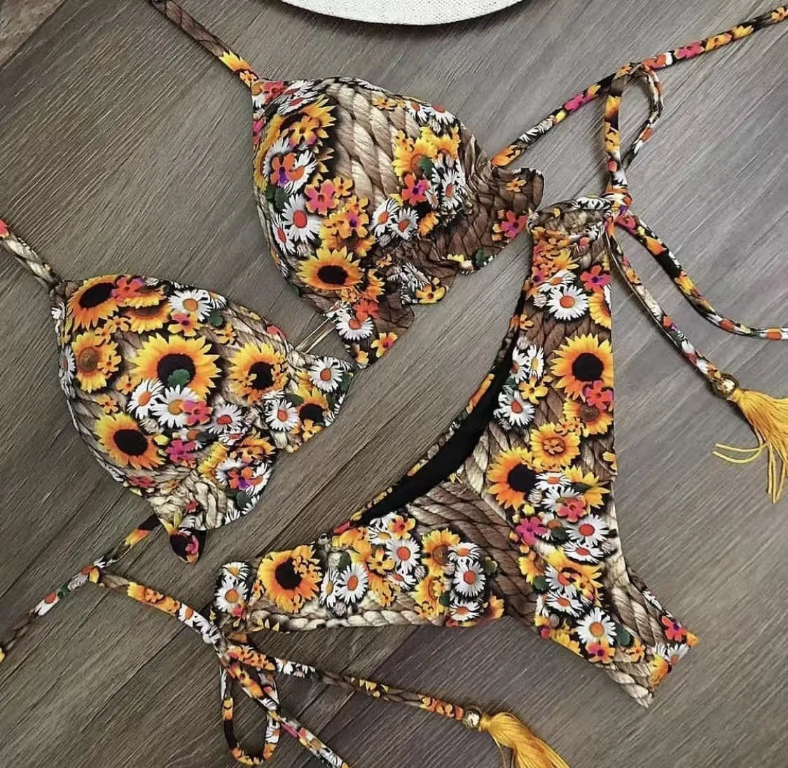 Sexy Bikini Floral Print Swimwear String Bikini Set Push Up Swimsuit Bikinis Women Biquini Beach Bathing Suit Women