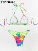 Sexy Printed Tie Dye Halter Brazilian Bikini Women Swimwear Female Swimsuit Two-pieces Bikini set Bather Bathing Suit Swim V6313