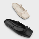 2025 Summer Elegant Black Square Toe Ballet Flats Shoes Women Butterfly Knot Slip On Comfy Walking Mules Shoes Outdoor Slides