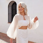 Women Chiffon Cropped Shrugs Fashion Stylish Sheer Open Front Balloon Long Sleeve Cardigan Blouse Shirts Bolero Cover-ups