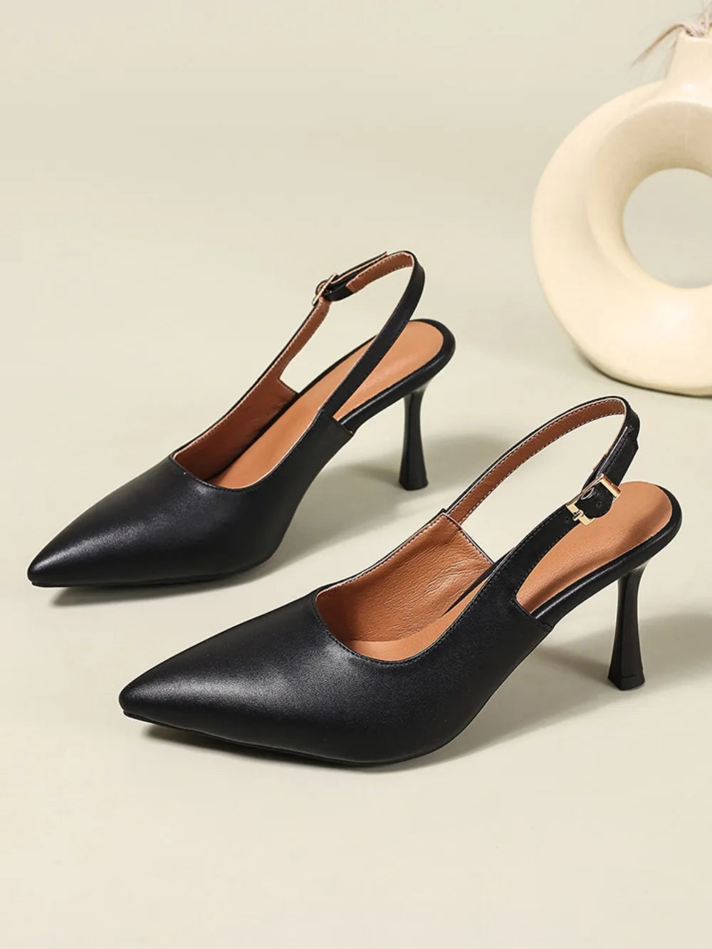 Elegant Women Sandals Pointed Toe 8cm Thin High Heels Sandals Back Buckle Strap Soft Single Party Dress Shoes Big Size 34-45 New