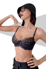 French Sexy Lace Bra for Small Boobs, Wirefree Bralette Ultra Thin, Light Support Traceless Bra Women White Lingerie Set MOYISU