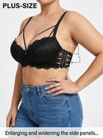 Plus Size Women's B C D Lace Bra Wide Straps Side Support Comfort Underwire Push Up Bra Breast Strap Detail Bralette