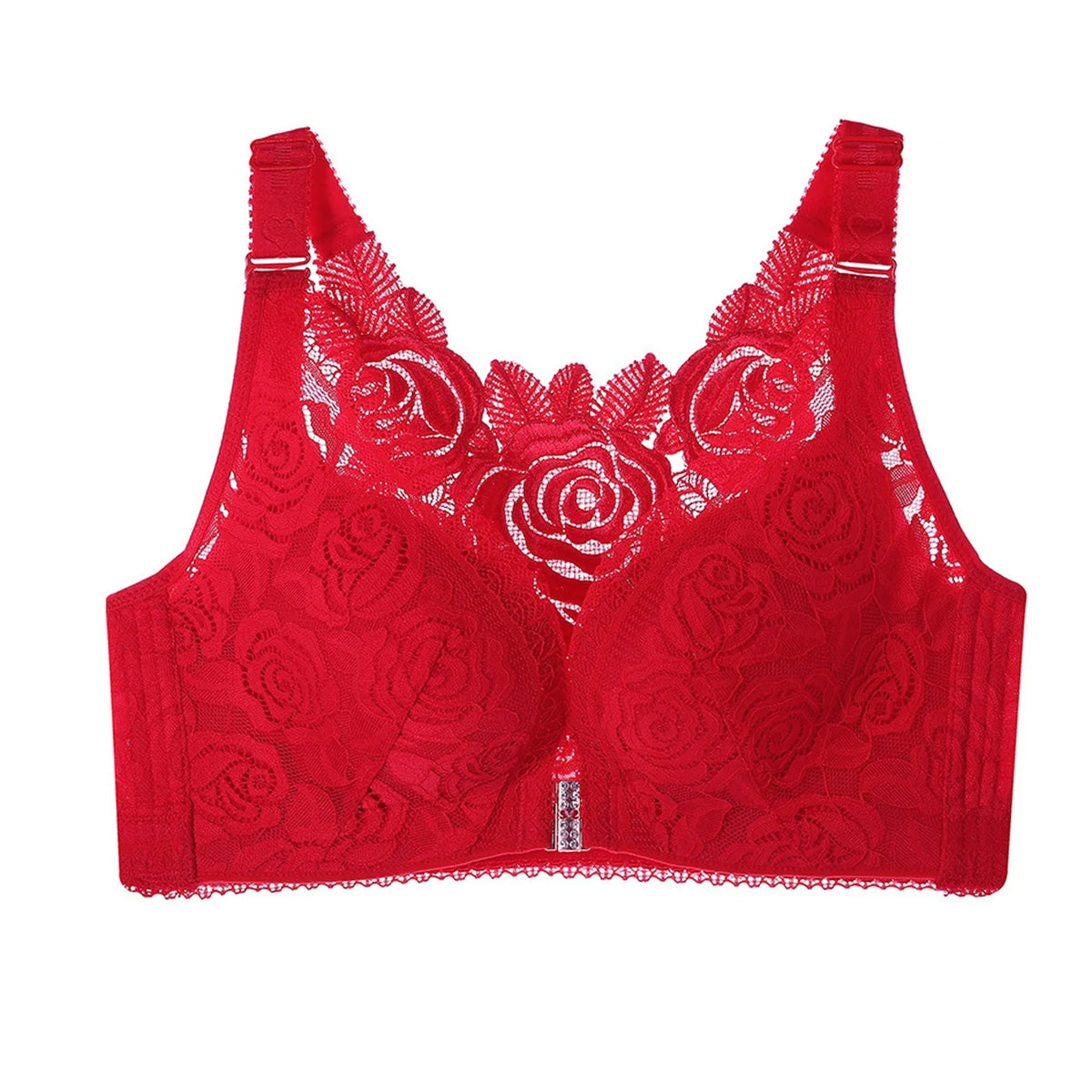 Women's Rose Floral Lace Bra Wireless Bralettes No Underwire Comfort Push Up Lingerie Sexy Ladies Underwear Plus Size 44e