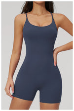 Summer New Hollow Open Back Criss Cross Yoga Jumpsuit Women Outdoor Solid Sleeveless Hip Lifting Pleate Sports Fitness Suits
