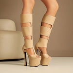 Summer Women Platform Tall Gladiator Sandals Knee High Cut Out Thin Heeled Rome Sexy Nightcllub Pole Dance Shoes 43