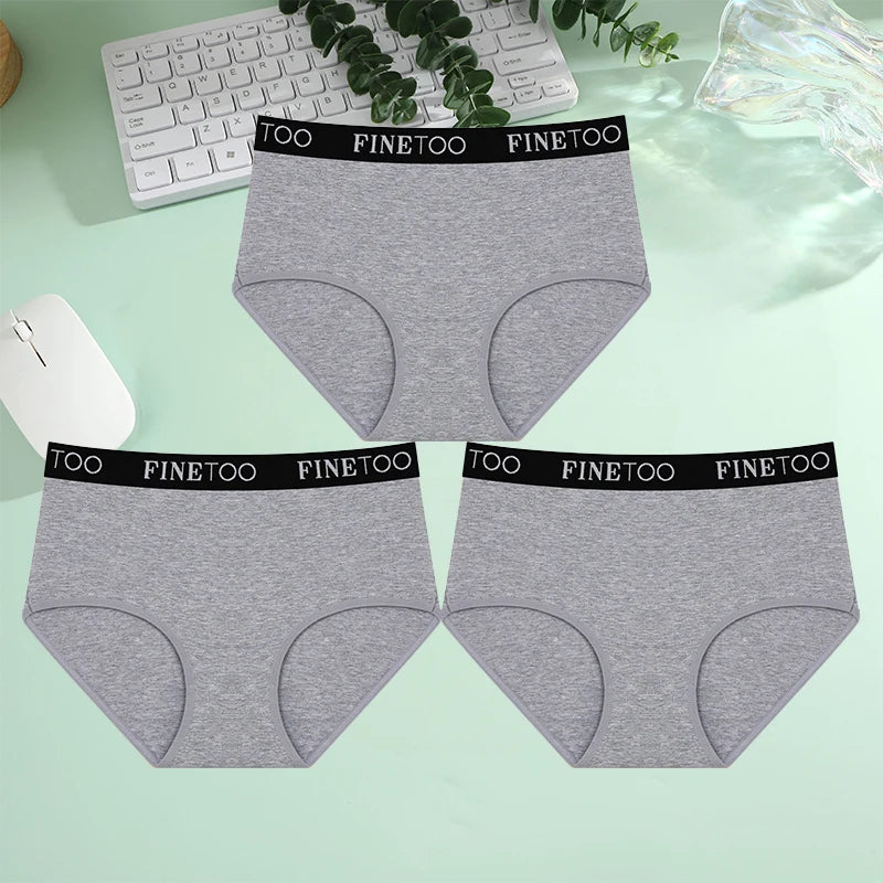 Finetoo 3Pcs/Set Women's Seamless Cotton Briefs Women Plus SizePanties Breathable Underwear Female Low Waist Soft Lingerie S-XXL