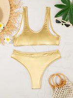 Sexy Sports Thong Bikinis Women Swimsuits Female Swimwear 2025 Bronzing Bikini Set Bathing Suit Gold Silver Beachwear Biquini
