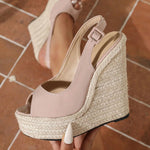 Sexy Peep Toe Nude Summer Espadrilles Sandals Women Classic Super High Heels Slingback Sandals Platform Sandals Wedges Shoes
