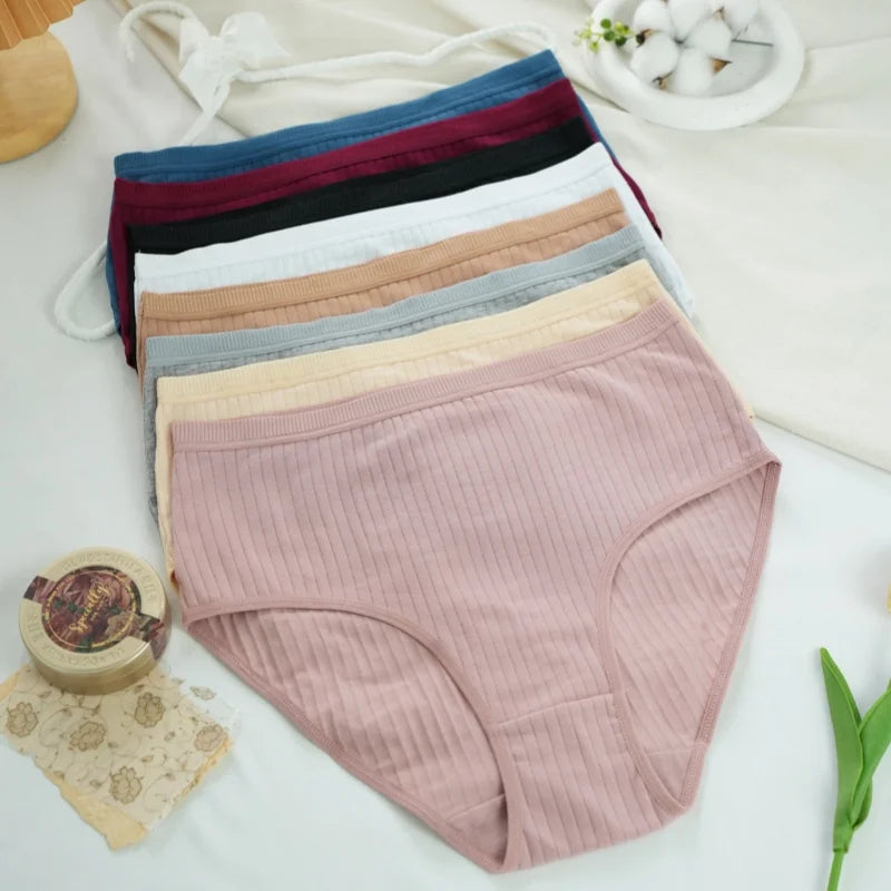 2Pcs/Set Women Cotton Panties High Waist Briefs Breathable Underwear Female Underpants Plus Size Sexy Lingerie S-XXL 8 Colors