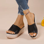 2025 Summer Chunky Platform Slippers for Women Pu Leather Wedges High Heel Sandals Woman Plus Size 36-43 Beach Sandles Female