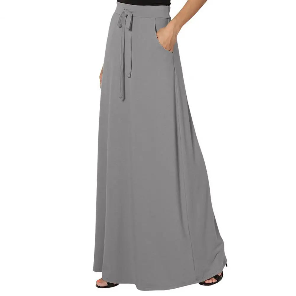 Women Maxi Skirt Adjustable Drawstring High-Waisted Solid Color Long Skirt with Pockets Casual Work Skirt Skirts for women