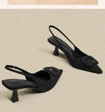 Brand Woman Slingback Shoes FashionSpring New Ladies High Heels Elegant Med Heel Pointed Toe Slip on Sandal Mules