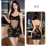 Women's Fashion Lace Solid Slips Patchwork Sexy Slim See Through Mini Dress Summer Vacation Party Night Club Outfit Hugcitar