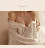 Sexy Chiffon Strap Boyfriend Style White Shirt Sheer Charm Blouses Chain Design Sense V Neck Romantic Passion Mature Bold 9SYN