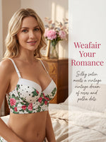 Women Floral Polka Dot Bra Retro Vintage Printed Underwire Bralette 3/4 Cup Lingerie Push Up Bra B6061