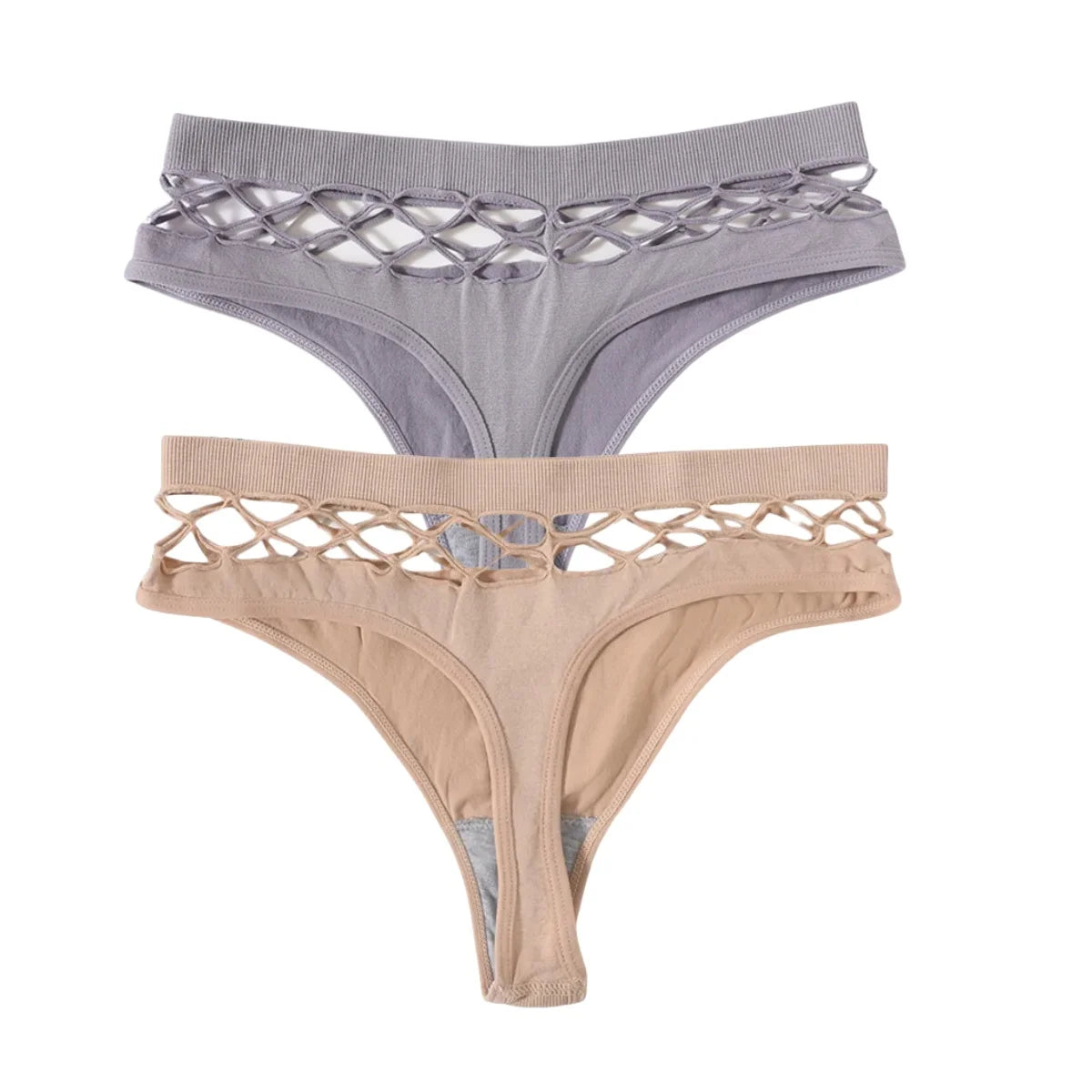 2Pcs/Set Seamless Thongs Panties Women High Rise Underwear Sexy Lingerie Bottoms Female Underpants Hollow G-String Pantys M-L