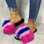 Mix Color Faux Fur Cotton Slippers for Women Open Toe Non Slip Plush Slippers Woman 2025 Lightweight Indoor Flats Slides Mujer