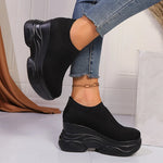 Black White Chunky Platform Knitted Sneakers Women Slip On Thick Bottom Vulcanizd Shoes Woman Breathable Mesh Walking Shoes