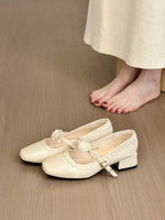 2026 Floral Rose Women Mary Jane Shoes Fashion Buckle Strap Thick Heel Shoes Ladies Elegant Daily Wedding Leather Dress Pumps