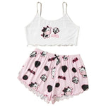 Women's 2pcs Cute Soft ComfyDoll Print Sexy Sleepwear Sleeveless Shorts Homewear Pajama Set Loungewear