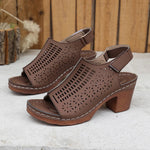 Retro Hollow Out Thick Heeled Sandals for Woman Summer Lightweight High Heels Sandals Women Plus Size Outdoor Platform Sandles