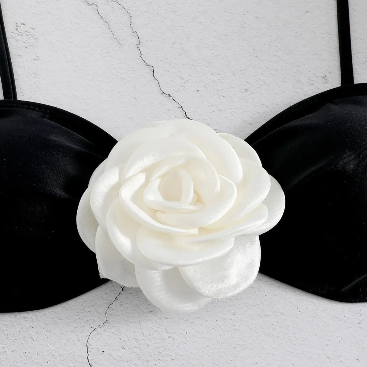 Sexy 3D Flower Micro Bikini 2024 Women Black White Patchwork Push Up Swimsuit Biquini Summer Bathing Suit Triangle Mini Swimwear