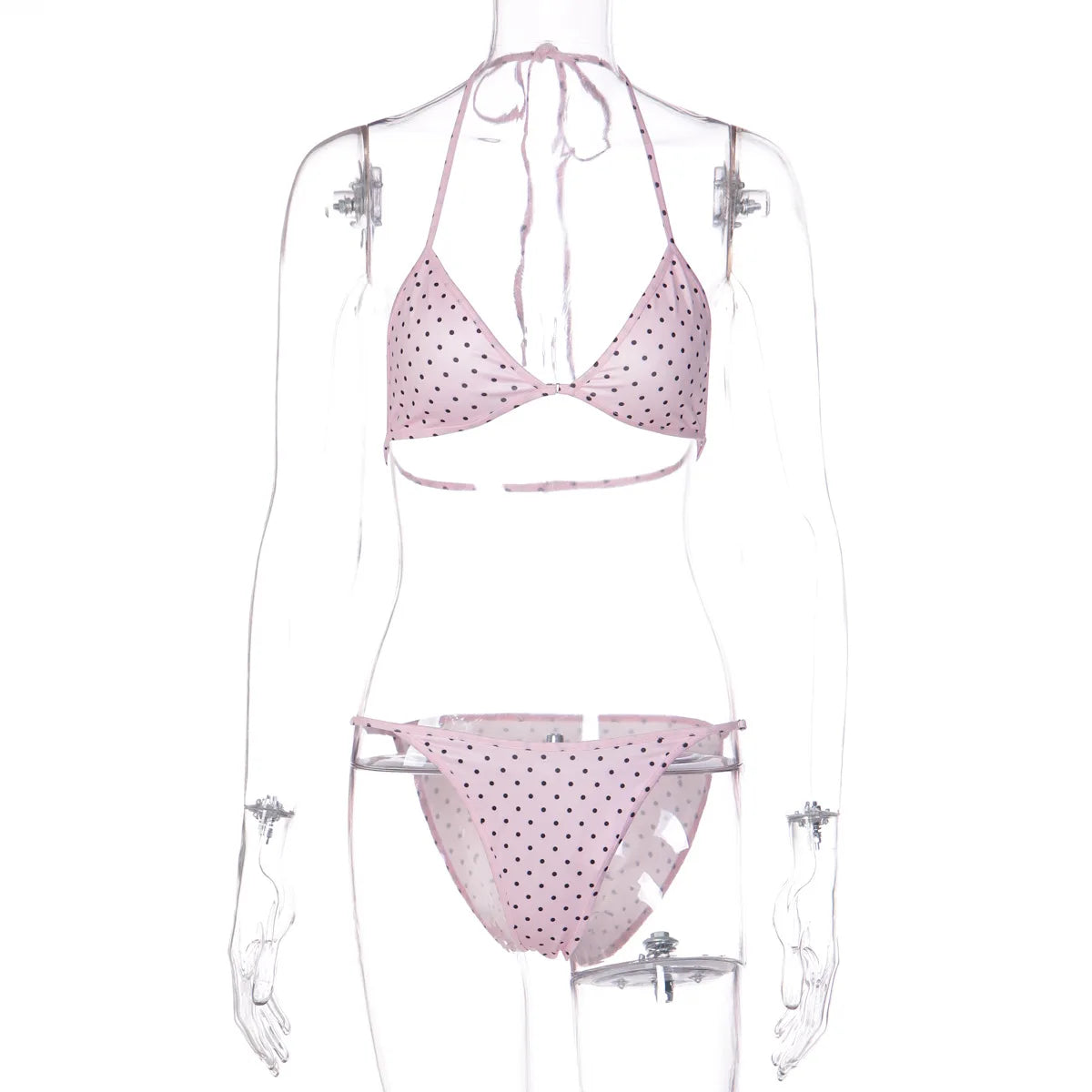 FDYOUI Women's Polka Dot Print Pink Swimsuit Lace-up Bras Panties Split Skirts 3 Pieces Bikinis Sets Bathing Suit Beach Swimwear