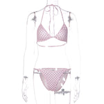 FDYOUI Women's Polka Dot Print Pink Swimsuit Lace-up Bras Panties Split Skirts 3 Pieces Bikinis Sets Bathing Suit Beach Swimwear