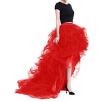 Solid Color Skirt Women Tulle Puffy High-Waist Elastic Waistband High-Low Hem Wedding Planning Gown Skirt Party Dress